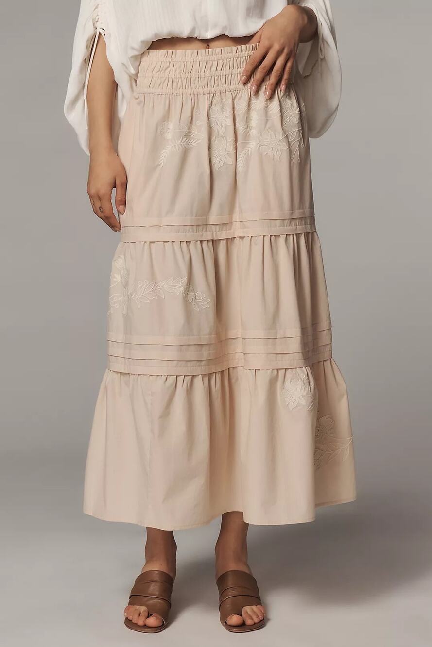 NWT Anthropologie Somerset Maxi Skirt Cream w/ Embroidery Sz S